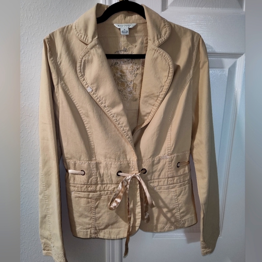 White House Black Market Light Beige Drawstring Waist Blazer